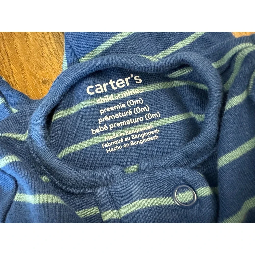 Carters Preemie Sleeper Baby Boy Striped Outfit Cotton Romper Blue Reborn Doll 2